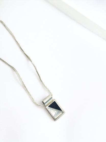 Liquid Silver Necklace w/ Onyx and Mother of Pearl Pendant