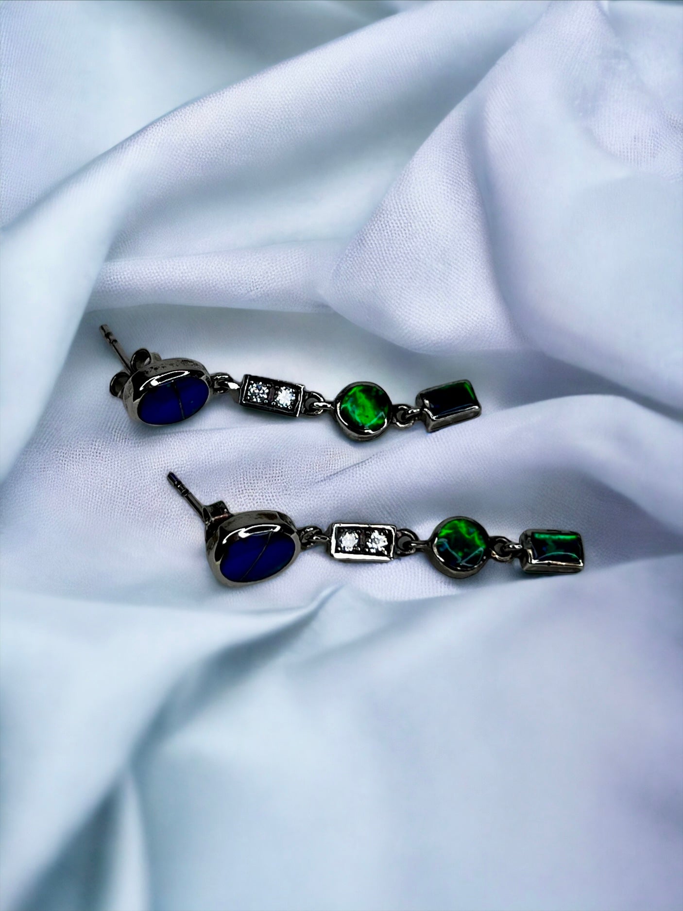 Blue And Green Tone Dangle Earrings