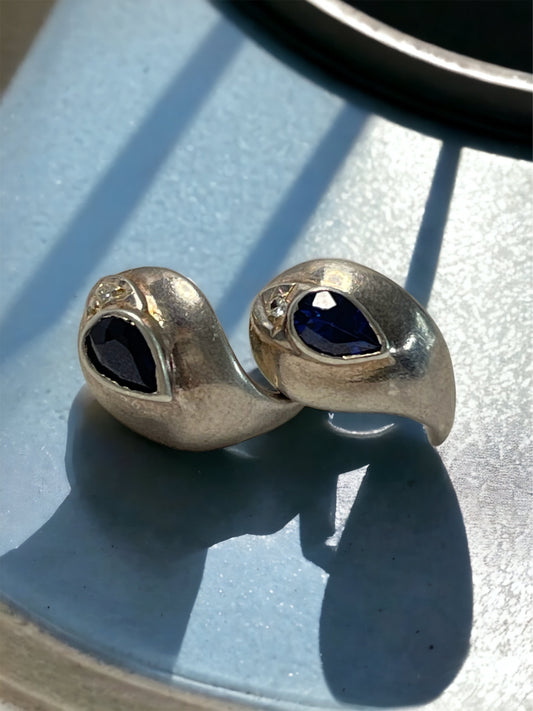 Tear with Navy Blue Stone Earrings